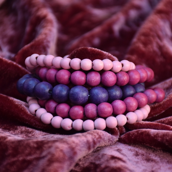 Berry Blush Lolita 5 Strand Wooden Bracelet Cluster