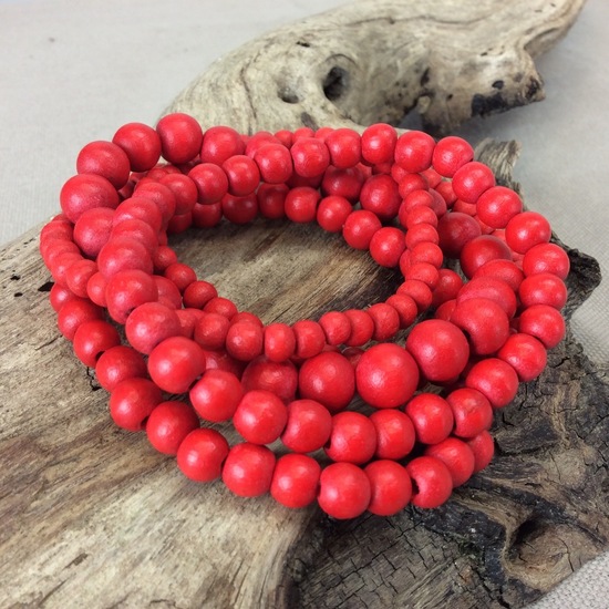Red Bella 5 Strand Wooden Bracelet Cluster