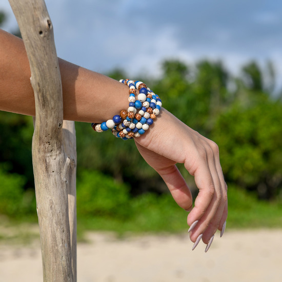 Blue Palmwood 5 Strand Wooden Bracelet Cluster