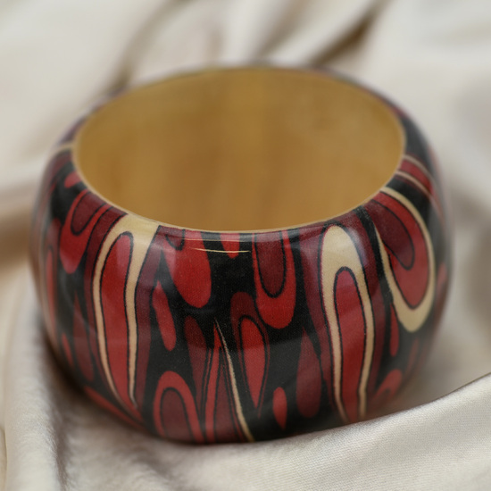 Deep Red and Black Marbled Print Bangle