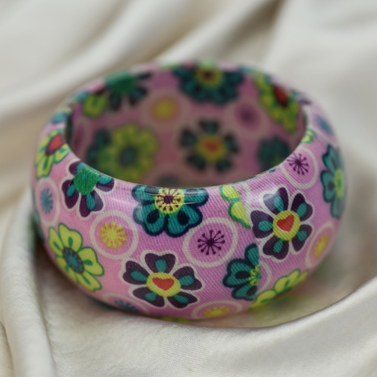 Baby Pink Retro Floral Print Large Bangle 