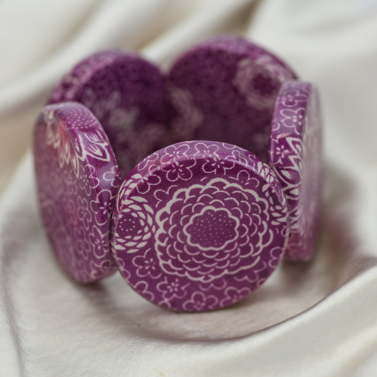 Japanese White Flowers on Purple Print Bangle