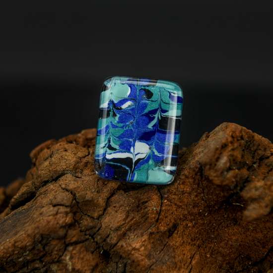 Blue White Marbled Glass Montecarlo Ring