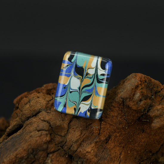 Serenity Blue Marbled Glass Montecarlo Ring