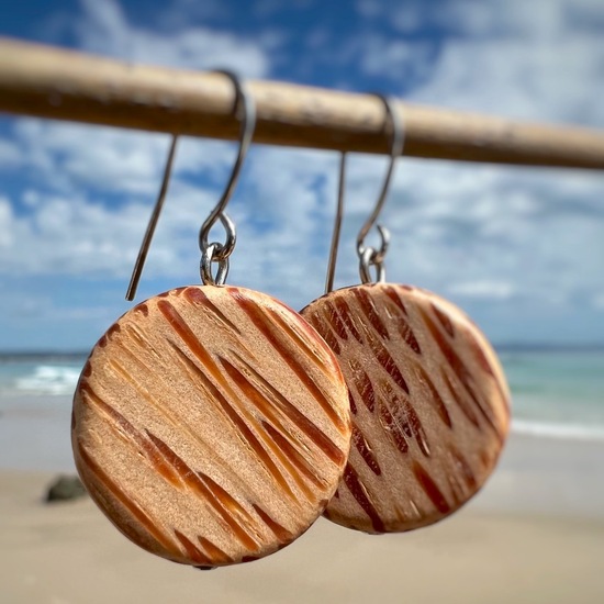 Natural Coconut Palmwood Lucinda  Wooden Disc Hook Earrings