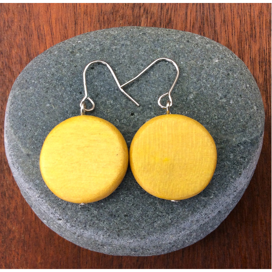 Sunshine Yellow Lucinda Wooden Disc Hook Earrings