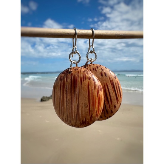 Natural Coconut Palmwood Rounded Disc Earrings