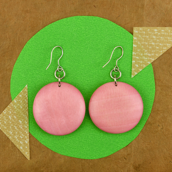 Dusty Pink Rounded Wooden Disc Earrings