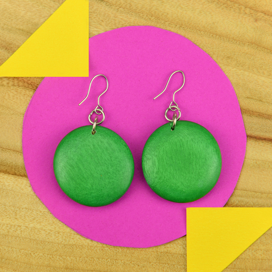 Moss Green Rounded Wooden Disc Earrings