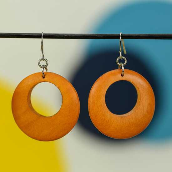Wooden circle earrings sales