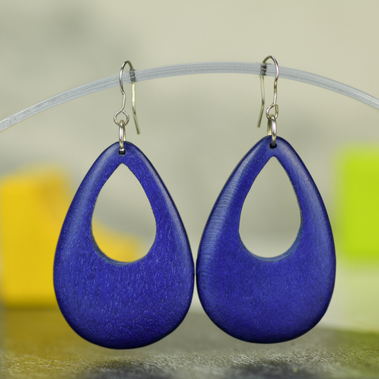 Cobalt Blue Cut Out Drop Wooden Earrings