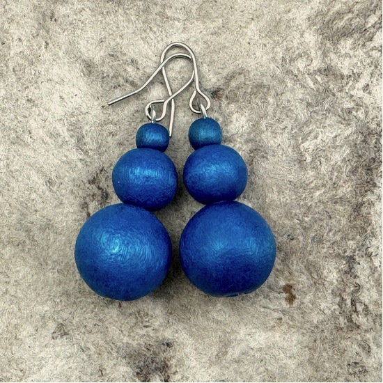 Denim Blue Grace Triple Baubles Wooden Earrings