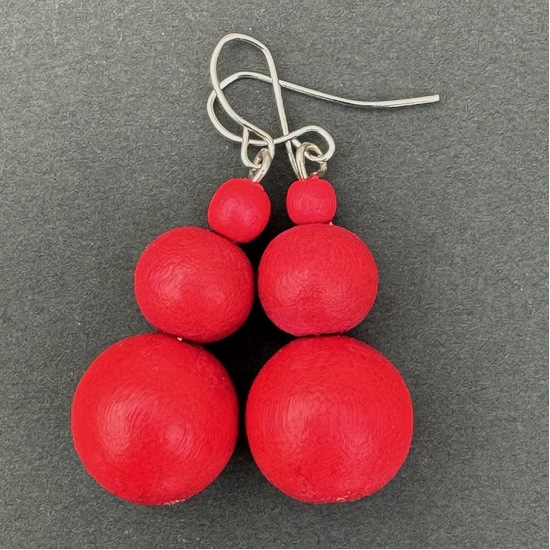 Red Grace Triple Baubles Wooden Earrings