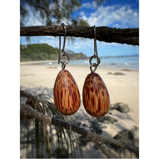 Natural Coconut Palmwood Teardrop Earrings