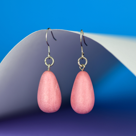 Dusty Pink Wooden Teardrop Earrings