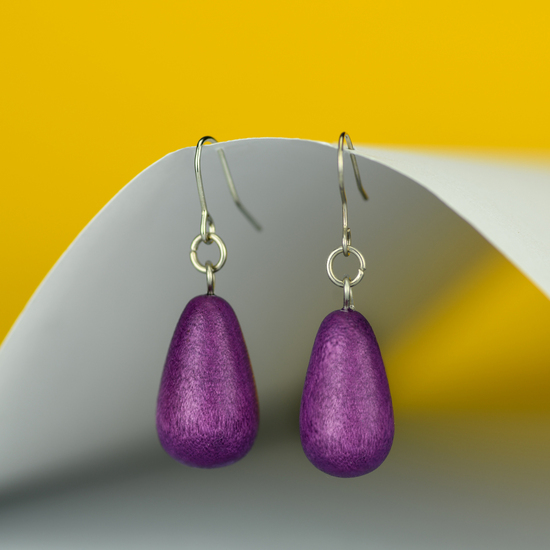 Plum Wooden Teardrop Earrings