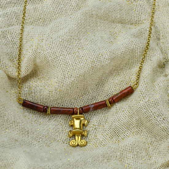 Ave Tairona Precolombino Gold Necklace with Jasper and Garnet Beads