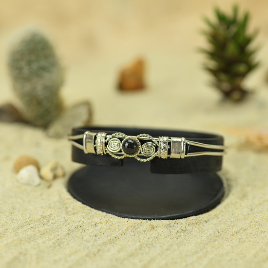 Smoky Obsidian and Alpaca Inca Bracelet