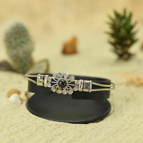 Smoky Obsidian with Alpaca Inca Bracelet