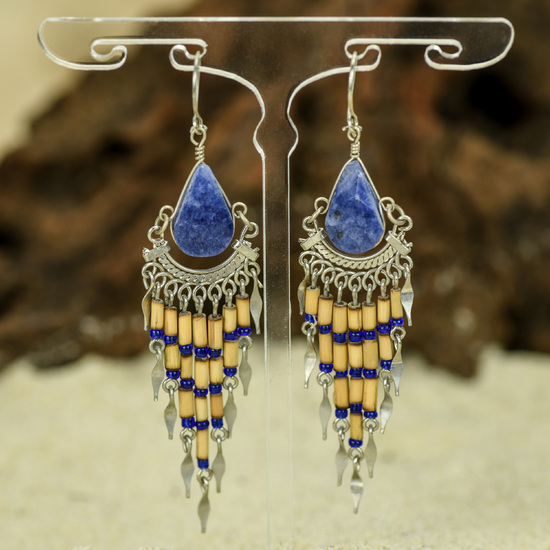 Sodalite with Alpaca Inca Earrings