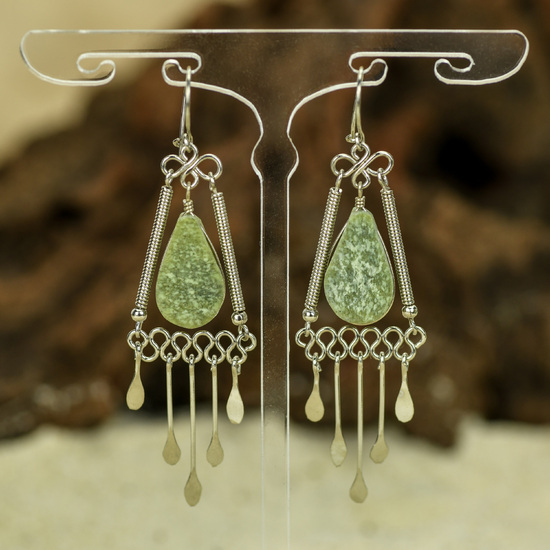 Green Serpentine with Alpaca Inca Earrings