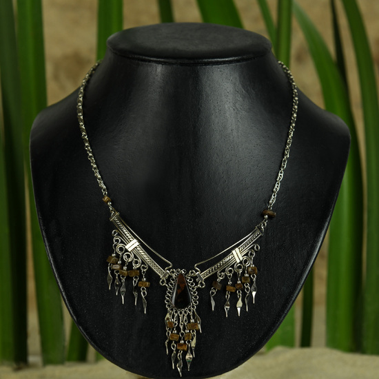 Caramelo Stone and Alpaca Inca Necklace