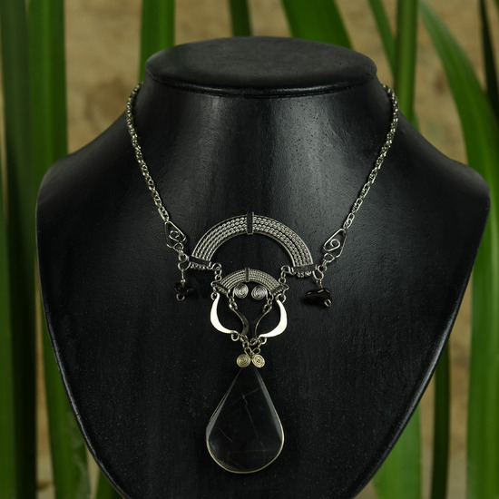 Black Onyx with Alpaca Inca Necklace