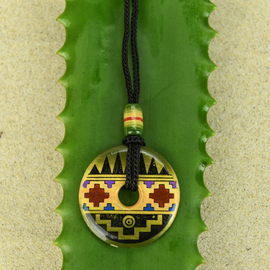 Hand painted Green / Yellow Ceramic Inca Necklace
