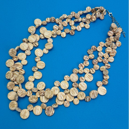 White Coconut Palmwood 3 Strand Smarties Necklace