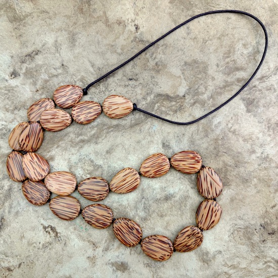 Natural Coconut Palmwood Stephanie Flat Drops Long Necklace