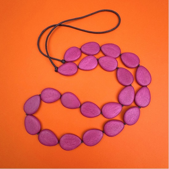 Fuschia Stephanie Flat Drops Long Wooden Necklace