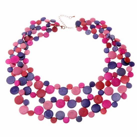 Pink Combination Smarties 3 Strand Coconut Shell Necklace