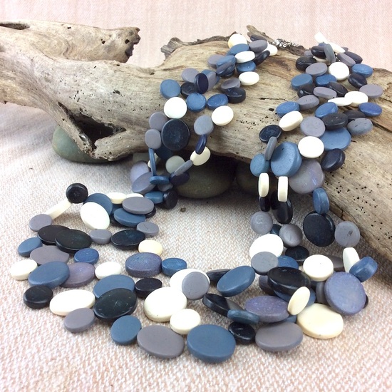 Othello Black White Grey Smarties 3 Strand Coconut Shell  Necklace