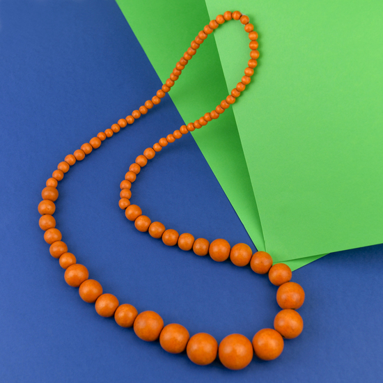 Turmeric Lola Long Graduated Wooden Beads Necklace 