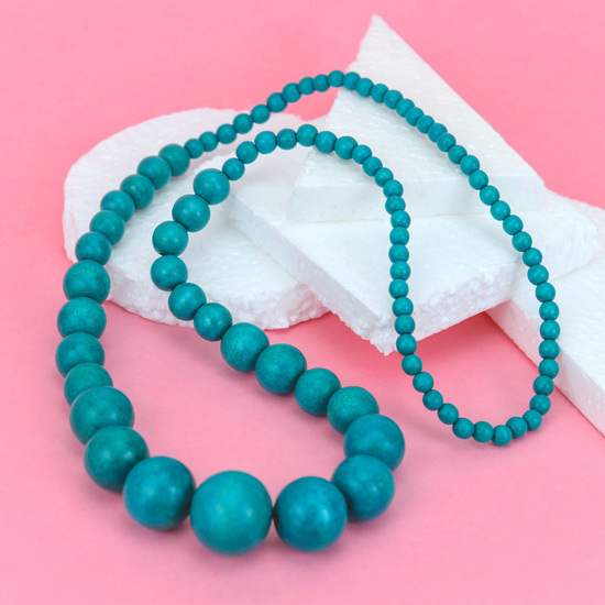 Turquoise Lola Long Graduated Wooden Beads Necklace 