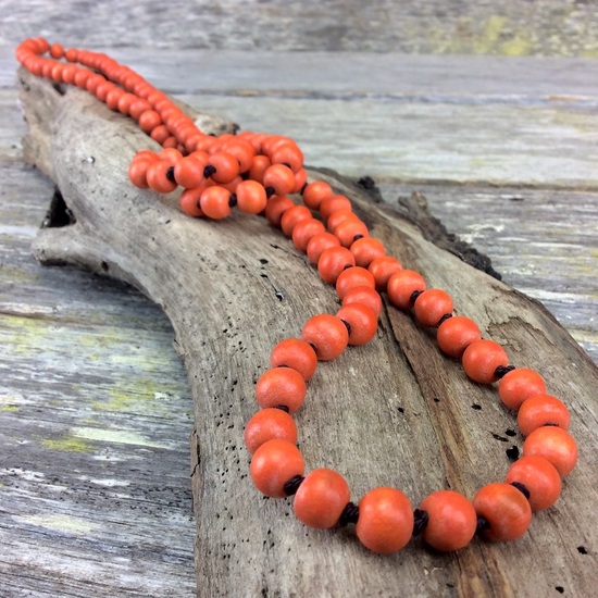 Coral Orange Single Lady Long Wooden Necklace