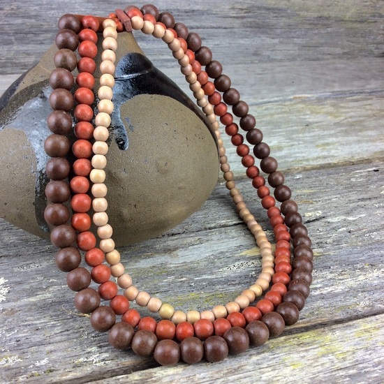 Naturals Combination Lolita 3 Strand Wooden Necklace 