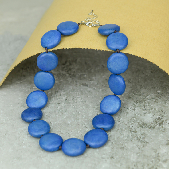 Denim Blue Lucy Short Round Wooden Necklace