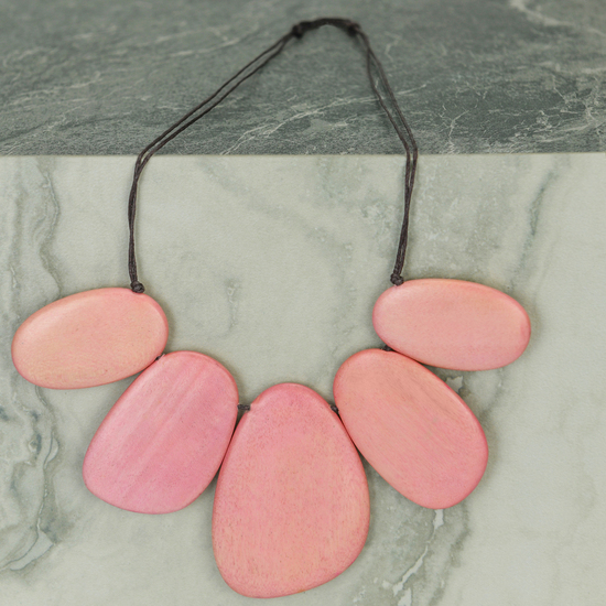 Dusty Pink Xena Short Wooden Shapes Necklace