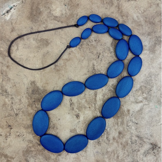 Denim Blue Ophelia Long Graduated Wooden Ovals Necklace