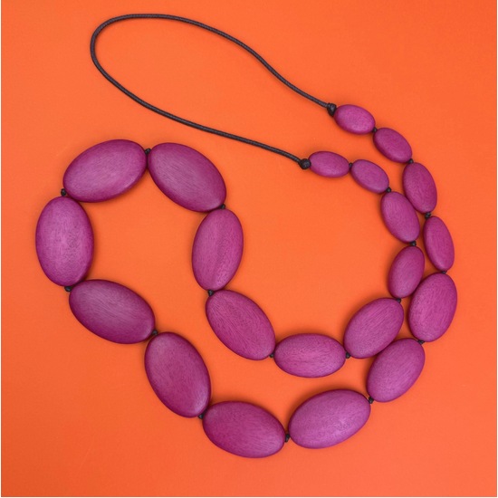 Fuschia Ophelia Long Graduated Wooden Ovals Necklace