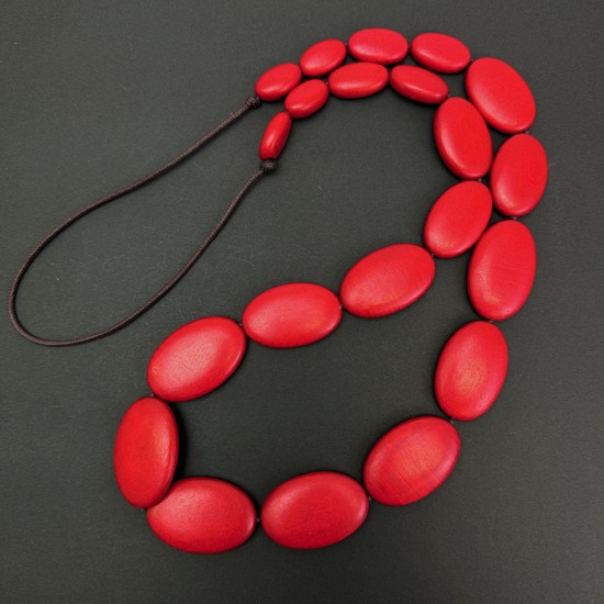 Red Ophelia Long Graduated Wooden Ovals Necklace