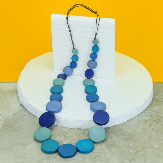 Blues Combination Hannah Long Graduated Wooden Discs Necklace