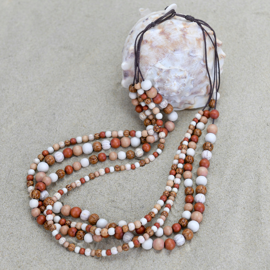 Naturals Combination Palmwood Four Strand Wooden Necklace