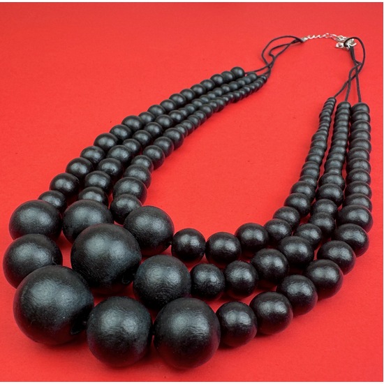 Black Matilda Triple Strand Spheres Short Wooden Necklace
