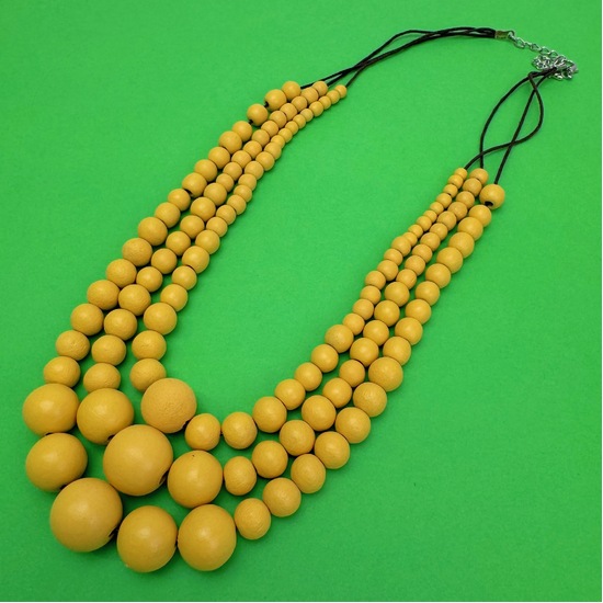 Sunshine Yellow Matilda Triple Strand Spheres Short Wooden Necklace