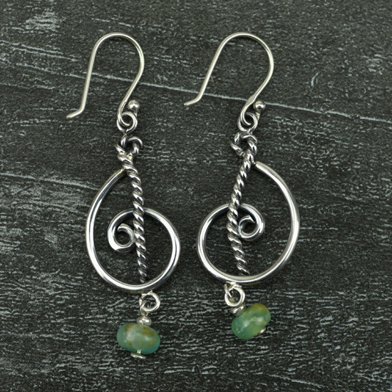 Peruvian Silver Earrings with Jade Sones