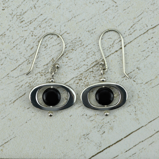Peruvian Silver Earrings with Black Onyx Beads