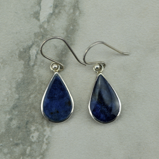 Peruvian Silver Drop Earrings with Sodalita