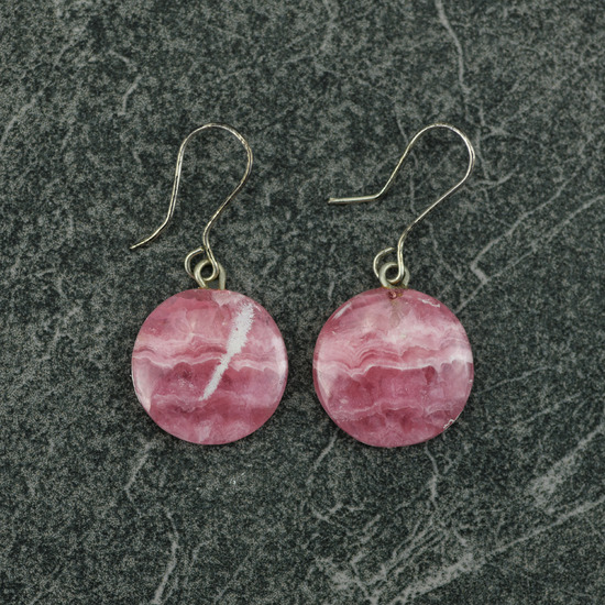 Rodocrosita Round Earrings in Silver